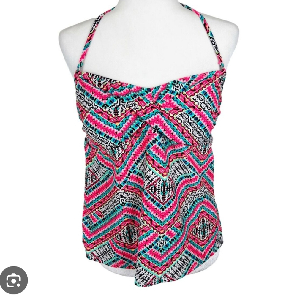 Catalina Pink White Green Tankini Swim Top Size 2X